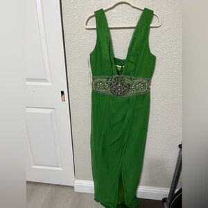 Chic Green Backless Dress with Embellishments